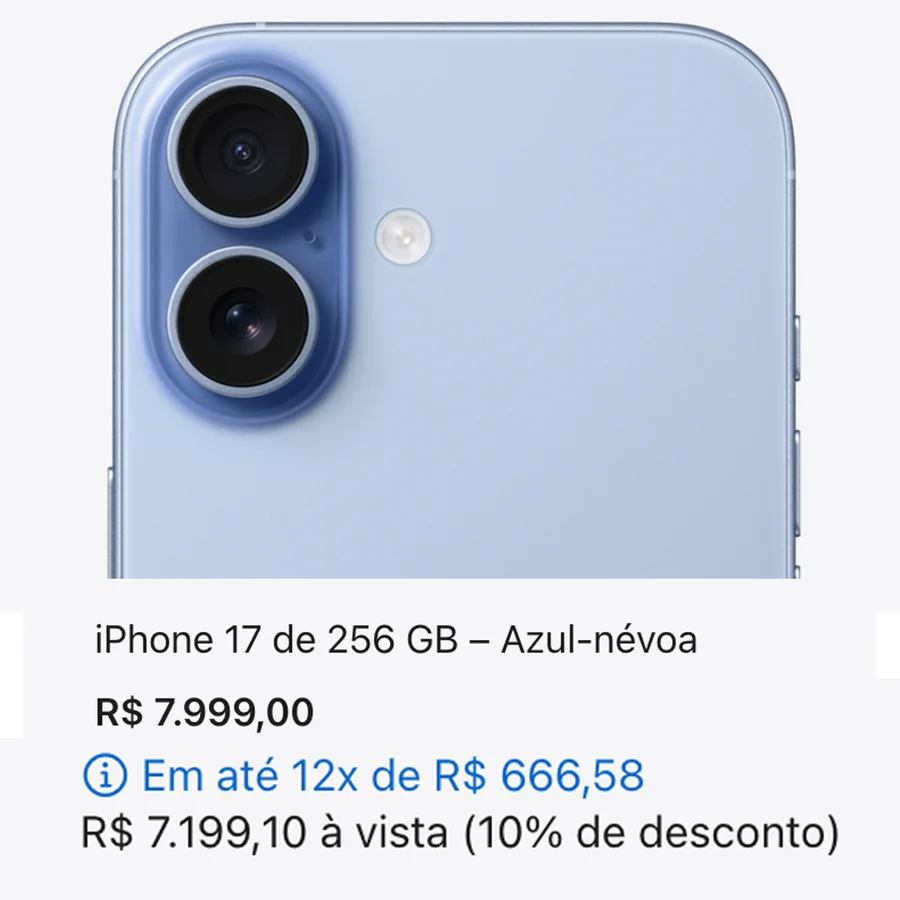iPhone 17 Azul — preço comum absurdo